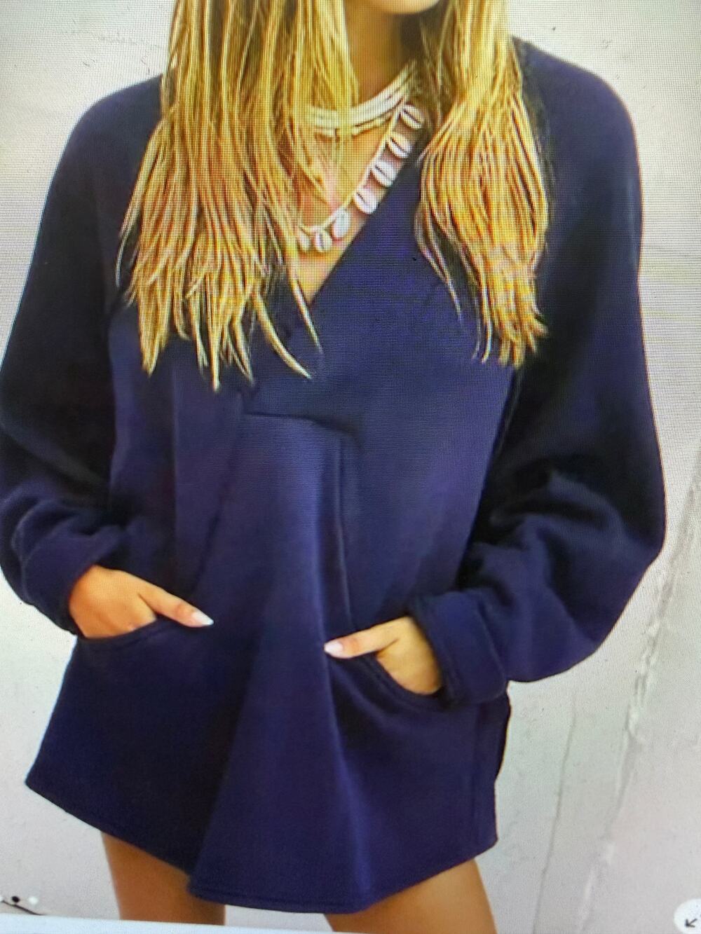 Free People Beach Marguerite Navy Pullover Long Sleeve Sweatshirt Size S